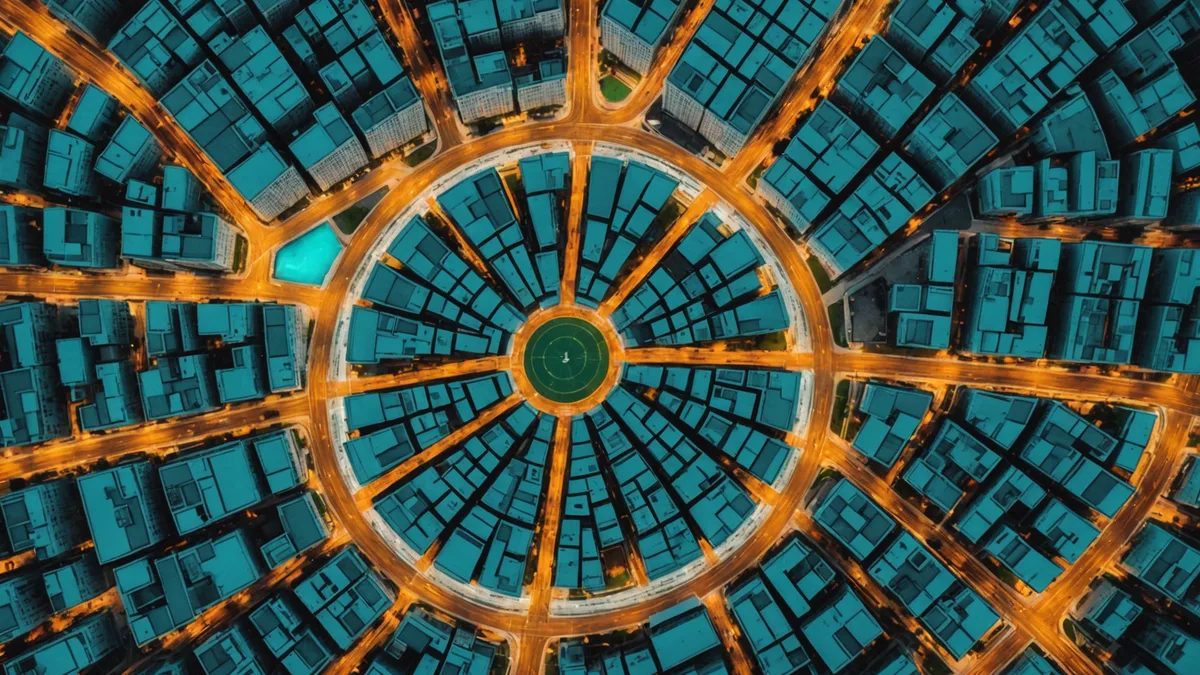Aerial view of city blocks with time-window arc overlays suggesting tight delivery scheduling